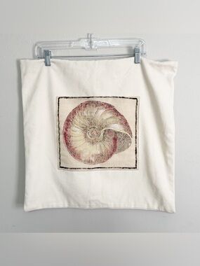 POTTERY BARN Sea Shell Applique Pillow Cover IVORY Nautical Beach 20” X 20”